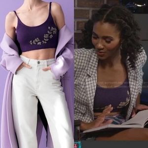 🌞NWOT ZARA BEADED KNIT CROP TOP PURPLE WOOL BLEND BLOGGERS FAV SMALL